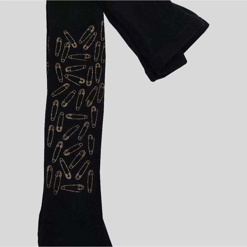 Zubii Footed Tights Pack of 2 Girl's Size 10 Black Gold Pins Print